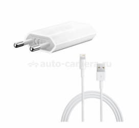 Комплект оригиналов сетевое зарядное устройство Apple 5W USB Power Adapter (MD813ZM/A) + кабель Apple Lightning to USB Cable (MD818ZM/A) для iPhone 5 / 5S / 5C